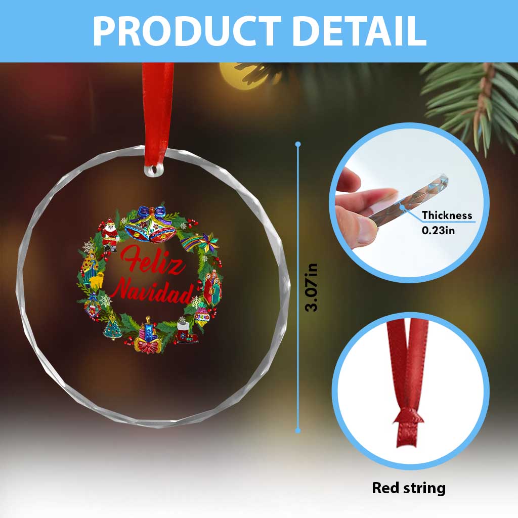 Christmas In Mexico Crystal Glass Ornament Feliz Navidad Xmas Wreath TS11 Print Your Wear