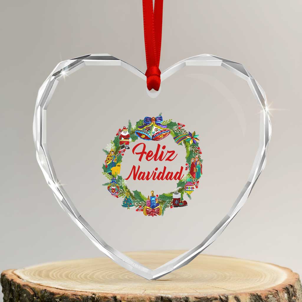 Christmas In Mexico Heart Crystal Glass Ornament Feliz Navidad Xmas Wreath TS11 Transparent Glass 3'' Heart Print Your Wear