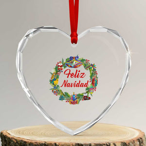 Christmas In Mexico Heart Crystal Glass Ornament Feliz Navidad Xmas Wreath TS11 Transparent Glass 3'' Heart Print Your Wear