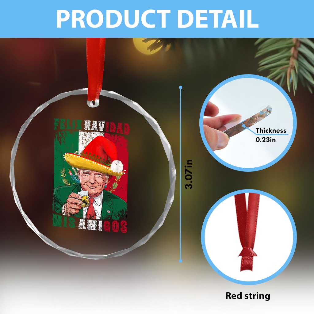Christmas In Mexico Trump Crystal Glass Ornament Feliz Navidad Mis Amigos Santa Trump Tequila Shot TS11 Print Your Wear