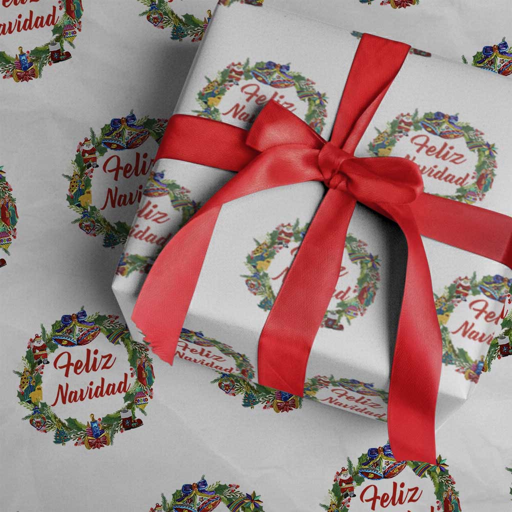Christmas In Mexico Wrapping Paper Roll Feliz Navidad Xmas Wreath TS11 White Print Your Wear