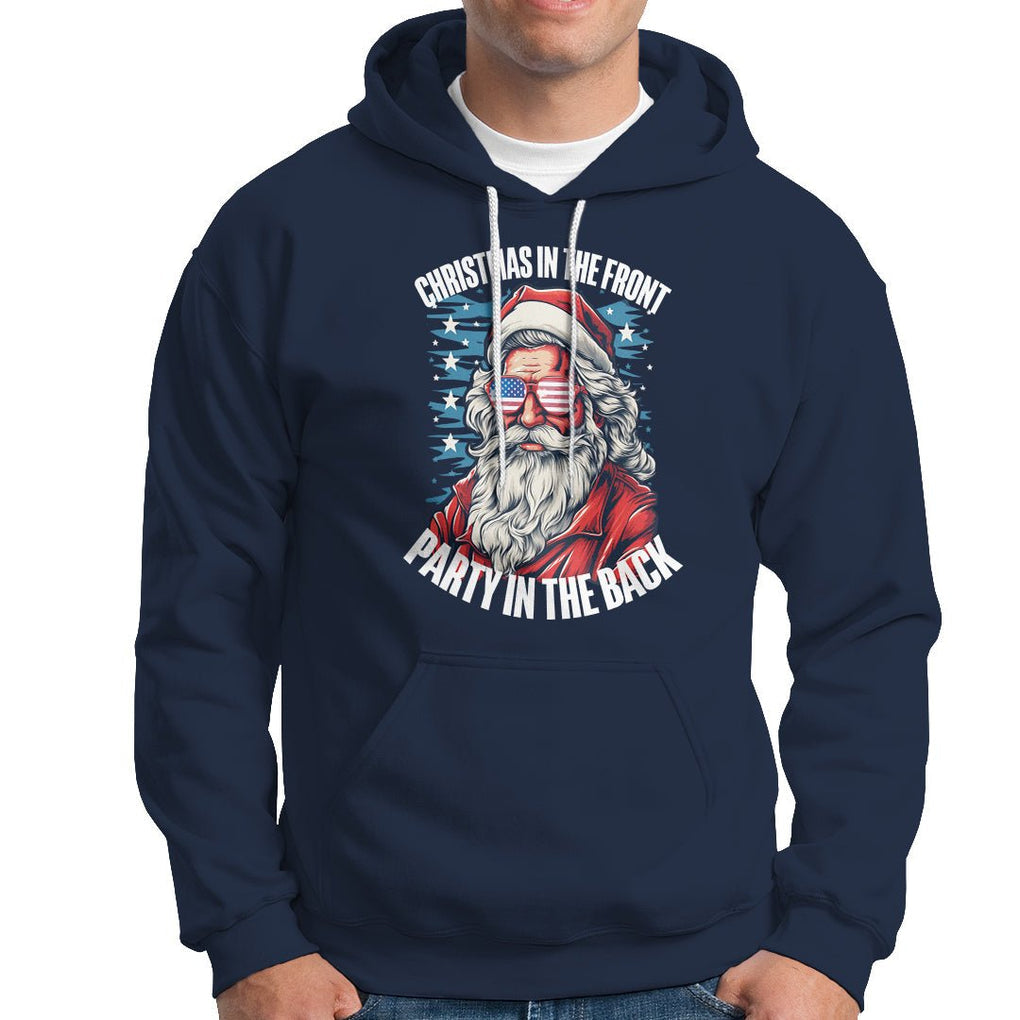 Christmas in the Front Party in the Back USA Patriotic Santa Hoodie TS09 Navy Printyourwear