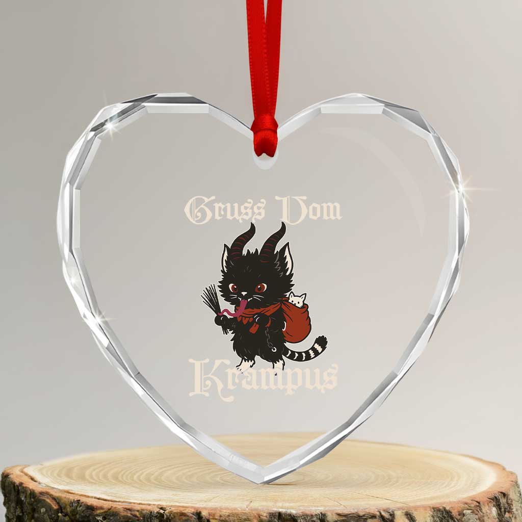 Christmas Krampus Cat Heart Crystal Glass Ornament Gruss Vom Krampus Pagan Yule Xmas TS11 Transparent Glass 3'' Heart Print Your Wear