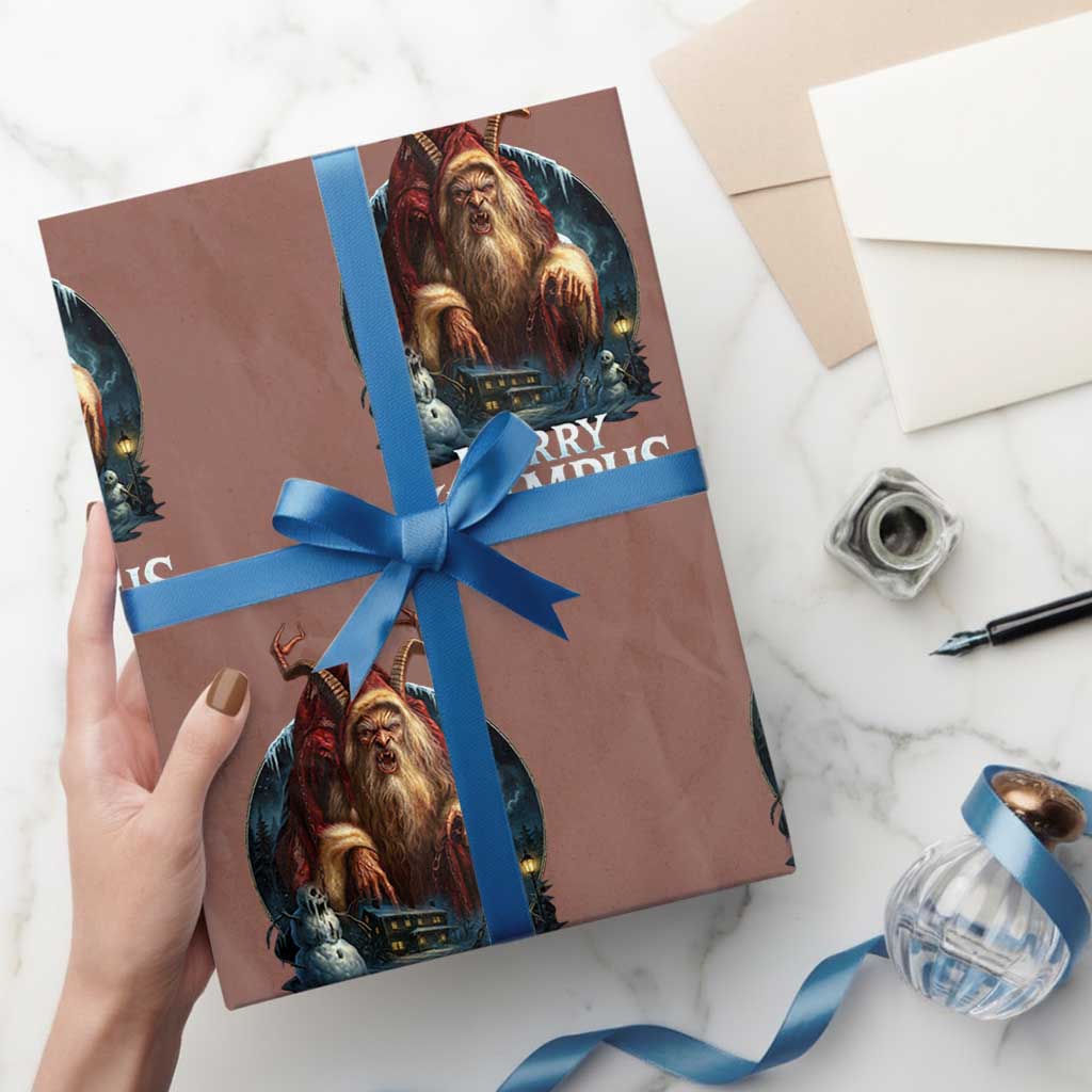 Christmas Krampus Wrapping Paper Roll Merry Krampus Pagan Yule Nordic Xmas TS11 Mocha Print Your Wear