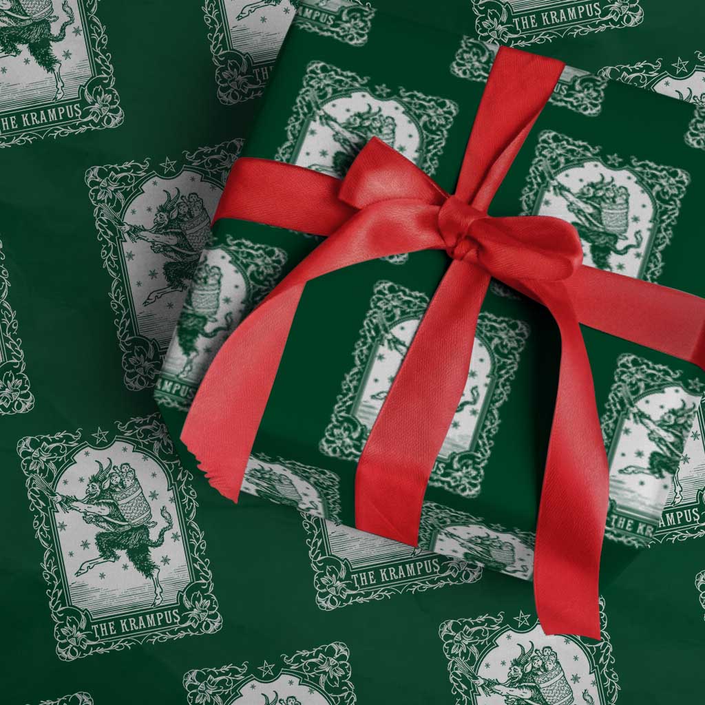 Christmas Krampus Wrapping Paper Roll Pagan Yule Nordic Xmas Krampus Evil Tarot Card TS11 Green Print Your Wear