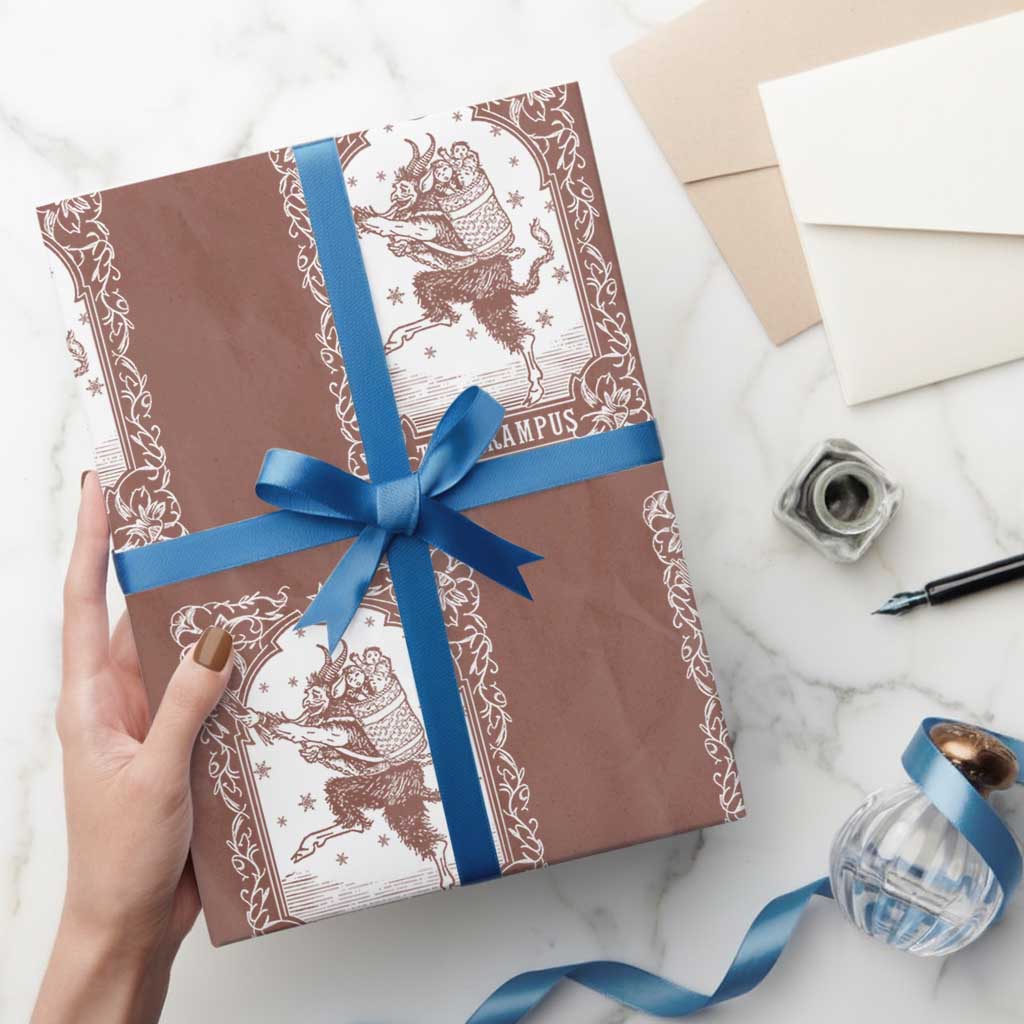 Christmas Krampus Wrapping Paper Roll Pagan Yule Nordic Xmas Krampus Evil Tarot Card TS11 Mocha Print Your Wear