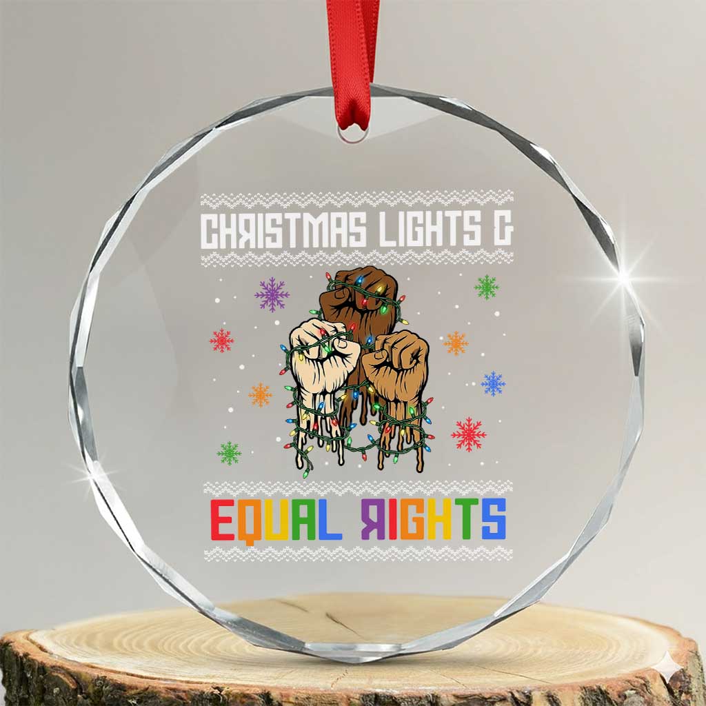Christmas Lights And Equal Rights Ugly Sweater Crystal Glass Ornament Xmas Activism Gift TS12 Transparent Glass 3'' Circle Print Your Wear