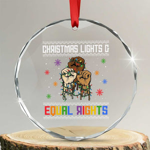 Christmas Lights And Equal Rights Ugly Sweater Crystal Glass Ornament Xmas Activism Gift TS12 Transparent Glass 3'' Circle Print Your Wear