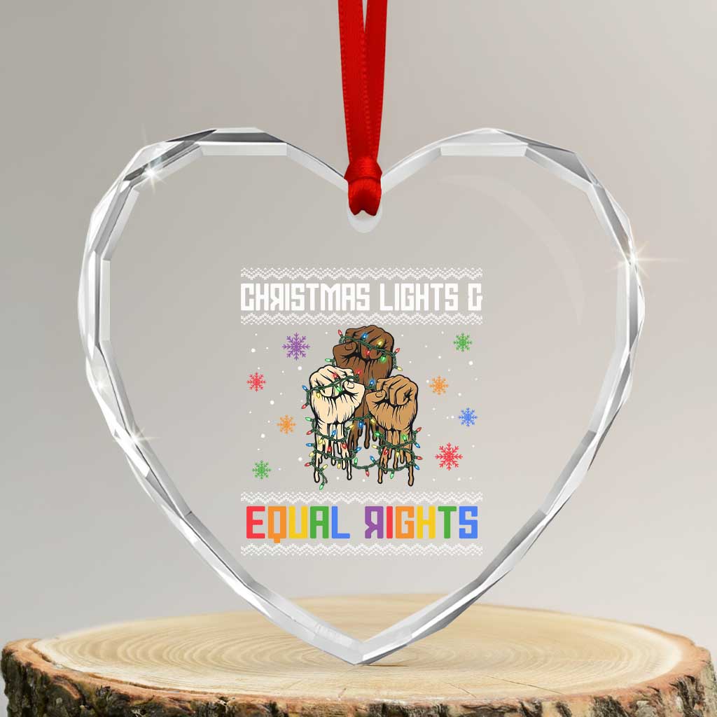 Christmas Lights And Equal Rights Ugly Sweater Heart Crystal Glass Ornament Xmas Activism Gift TS12 Transparent Glass 3'' Heart Print Your Wear