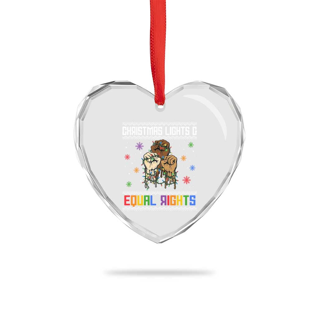 Christmas Lights And Equal Rights Ugly Sweater Heart Crystal Glass Ornament Xmas Activism Gift TS12 Print Your Wear