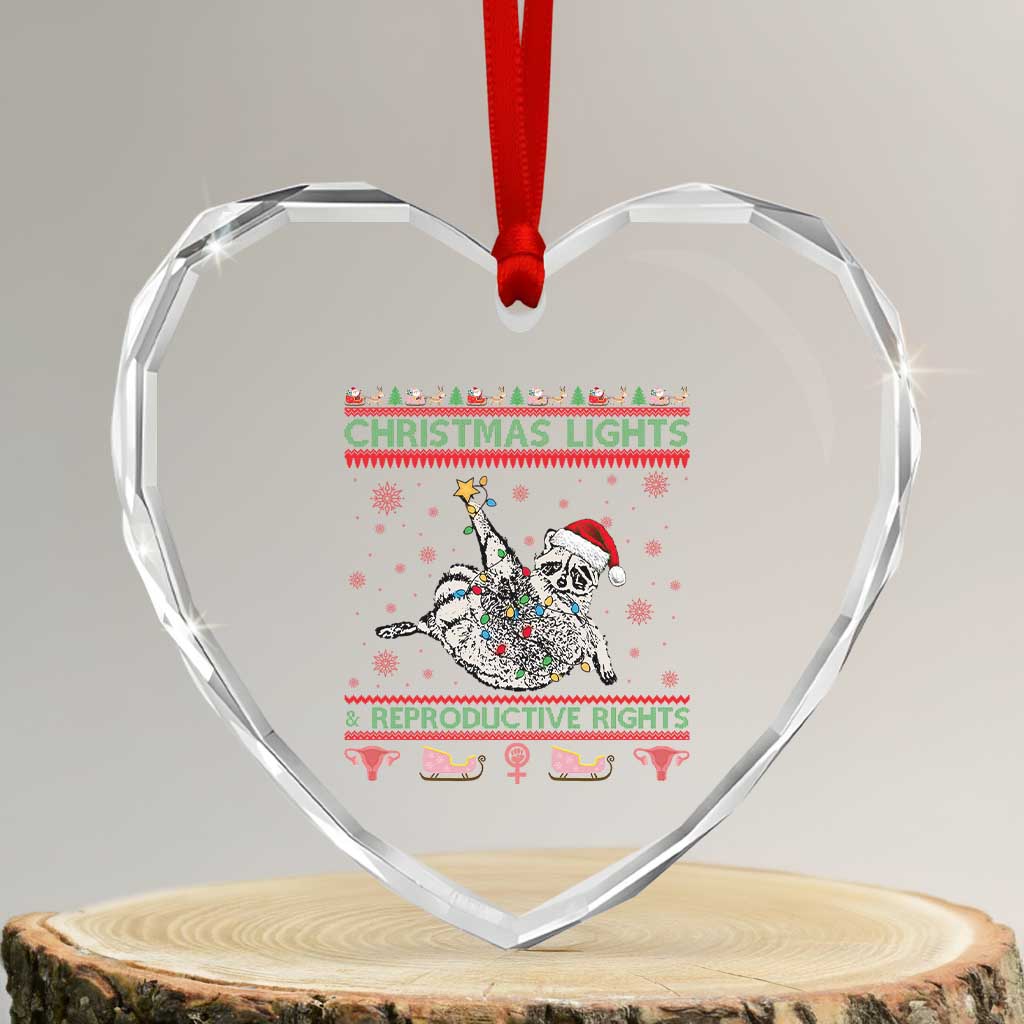 Christmas Lights And Reproductive Rights Ugly Christmas Heart Crystal Glass Ornament Feminist Raccoon Gift TS12 Transparent Glass 3'' Heart Print Your Wear