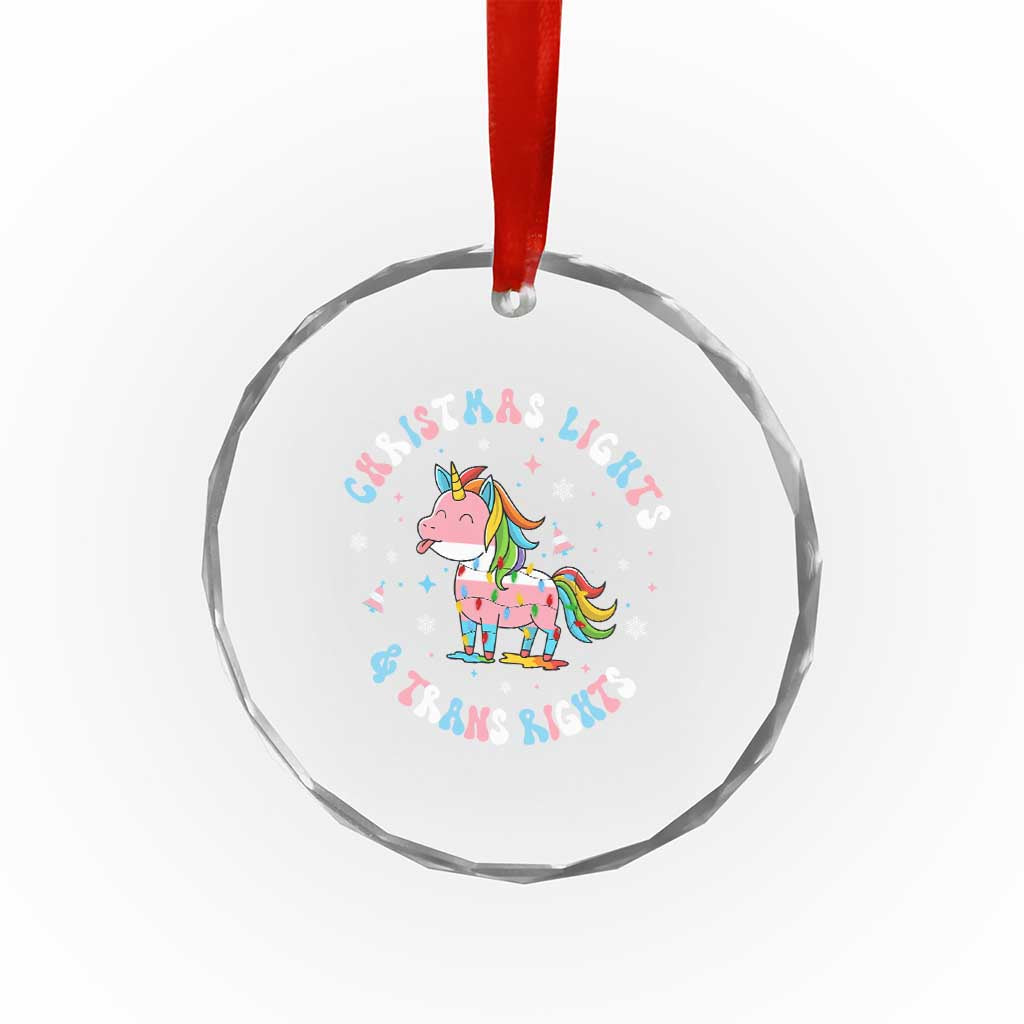 Christmas Lights And Trans Rights Crystal Glass Ornament Magical Unicorn Pride TS12 Print Your Wear