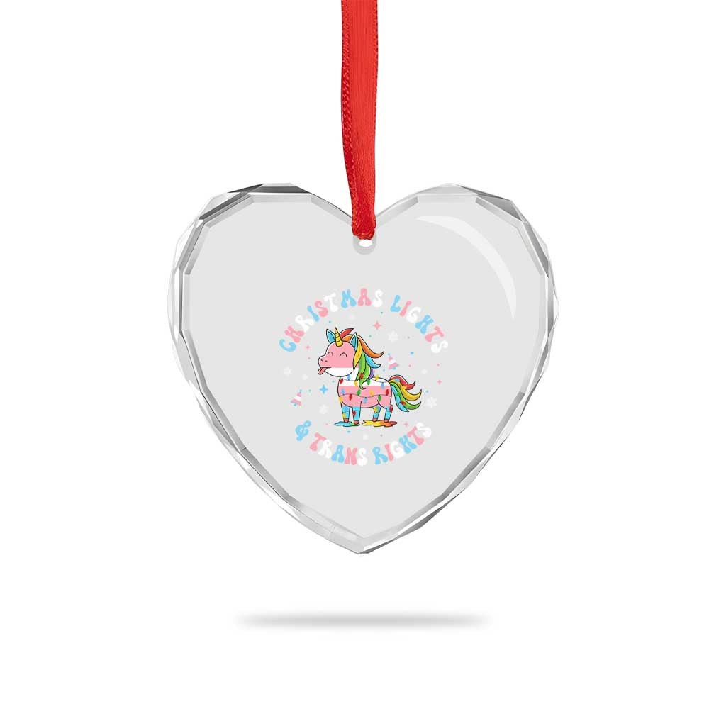 Christmas Lights And Trans Rights Heart Crystal Glass Ornament Magical Unicorn Pride TS12 Print Your Wear