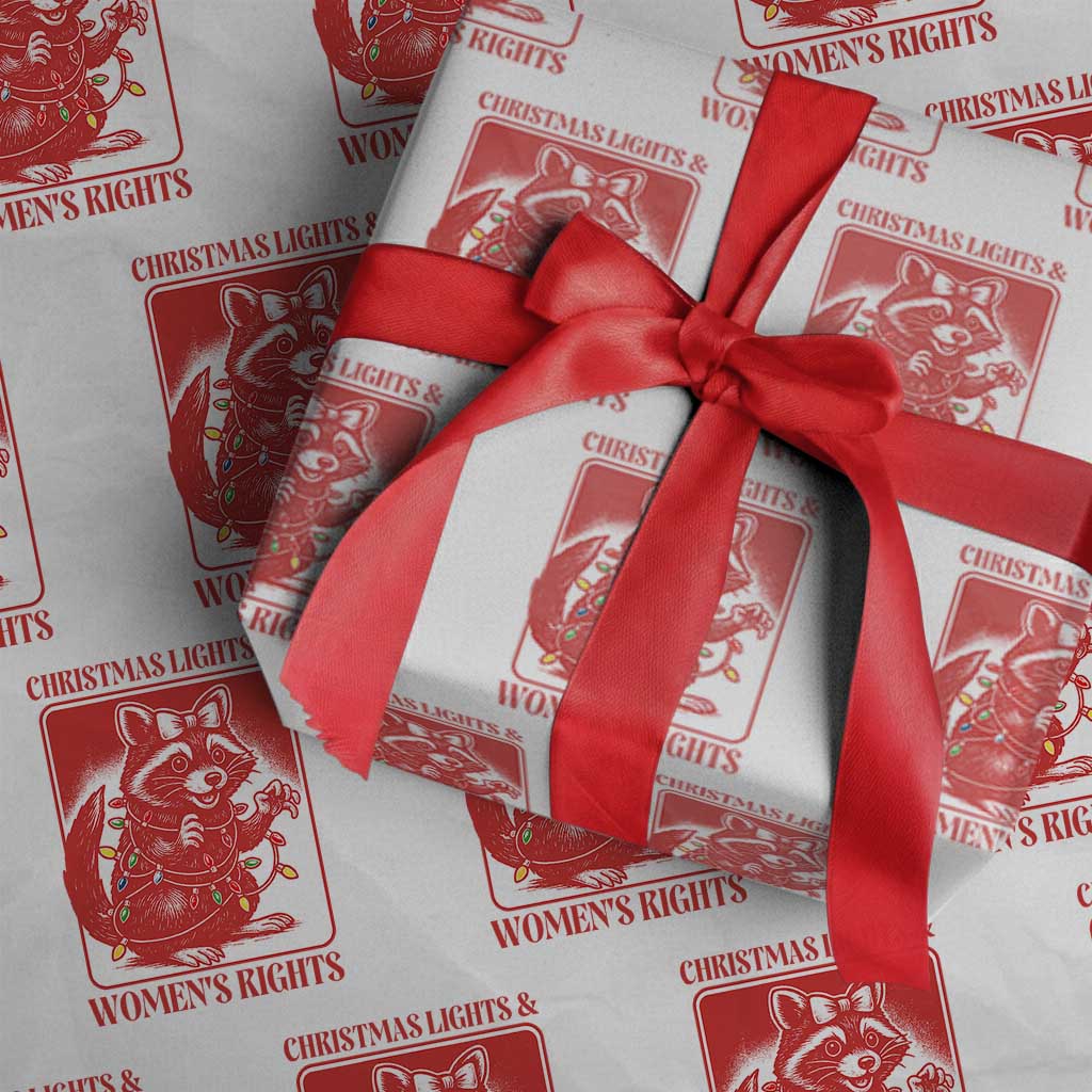 Christmas Lights And Womens Rights Wrapping Paper Roll Raccoon Female Rage Holiday Gift TS12 White Print Your Wear