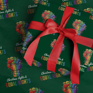 Christmas Lights Equal Rights Wrapping Paper Roll LGBT Hands Supporter Gift TS12 Green Print Your Wear