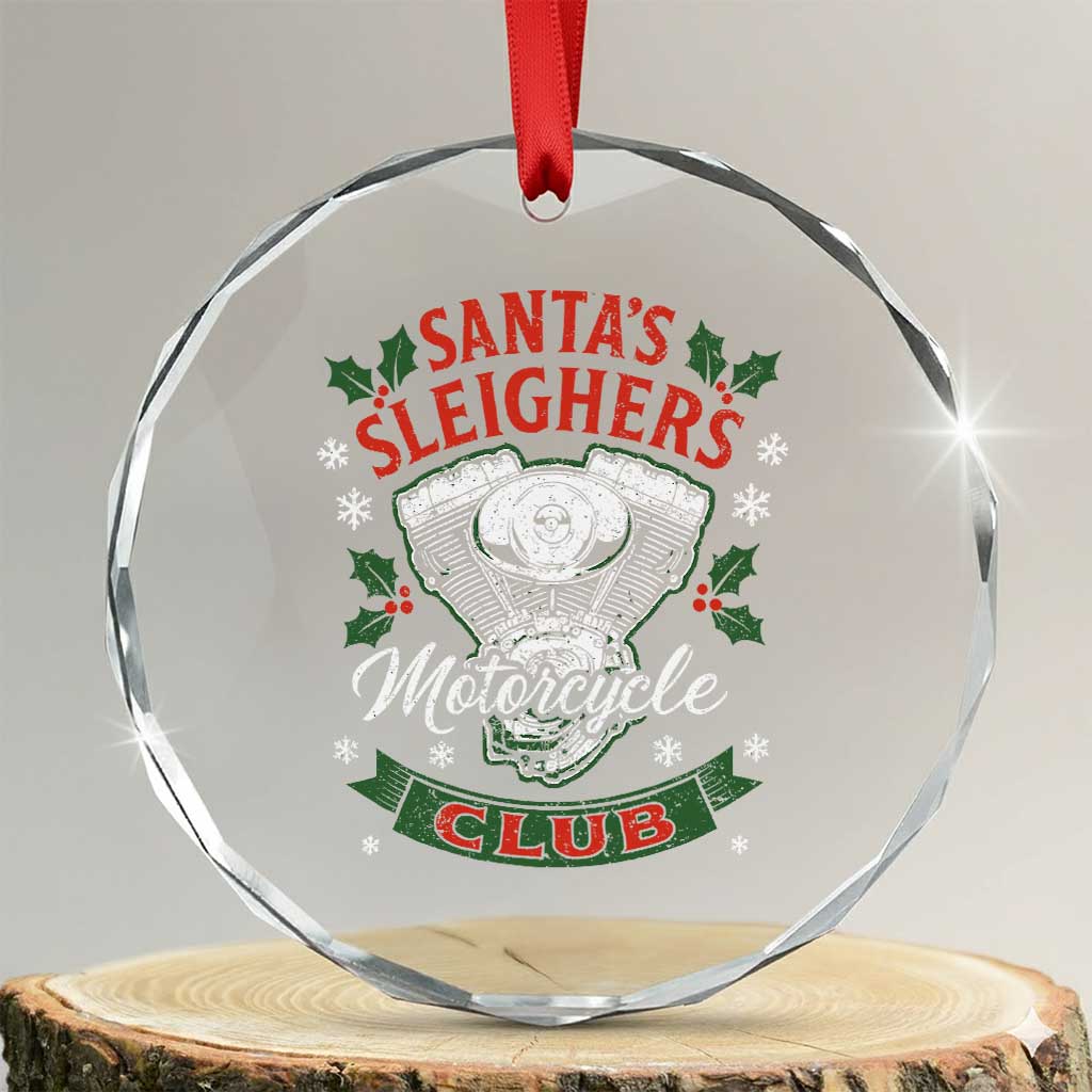 Christmas Motorcycle Biker Crystal Glass Ornament Santas Sleighers Motorcycle Club TS11 Transparent Glass 3'' Circle Print Your Wear