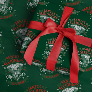 Christmas Motorcycle Biker Wrapping Paper Roll Santas Sleighers Motorcycle Club TS11 Green Print Your Wear