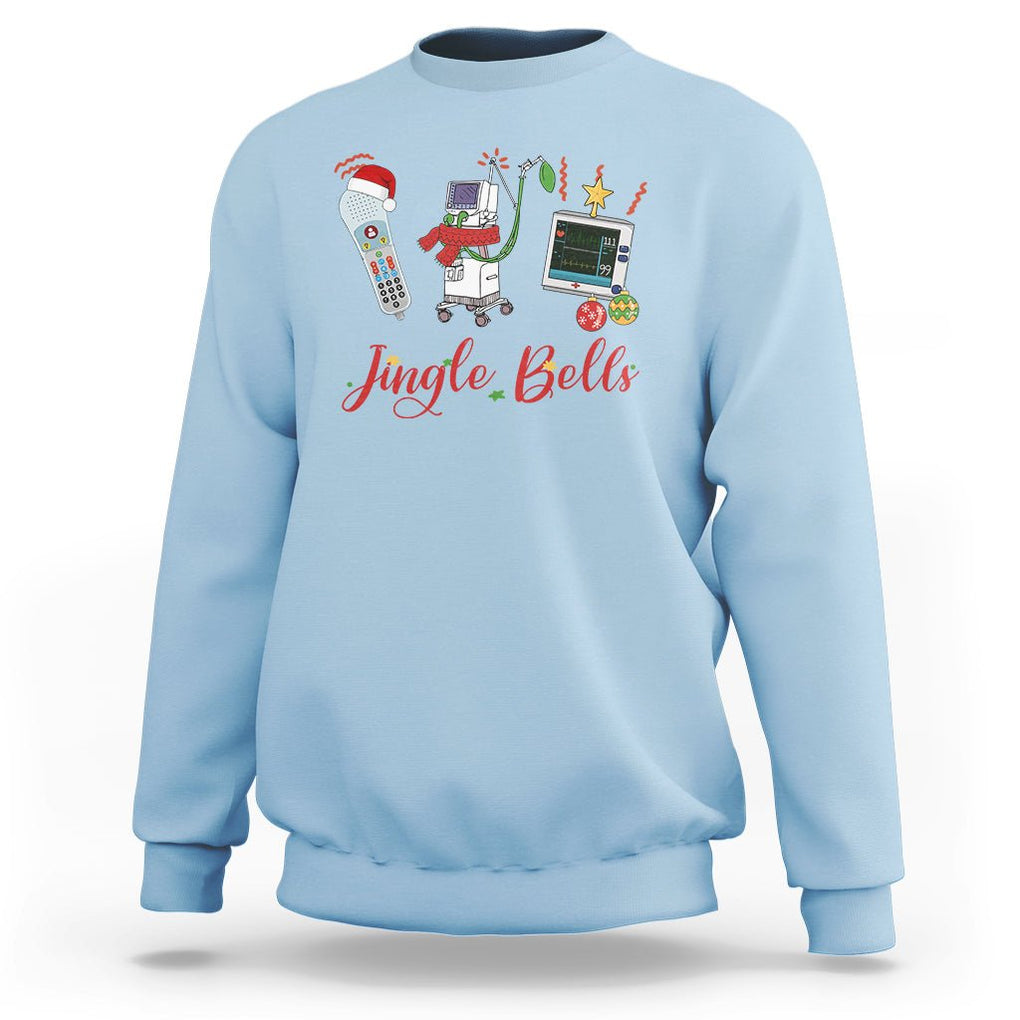 Christmas Nurse Jingle Bells Telemetry Respiratory Therapist Sweatshirt TS09 Light Blue Printyourwear
