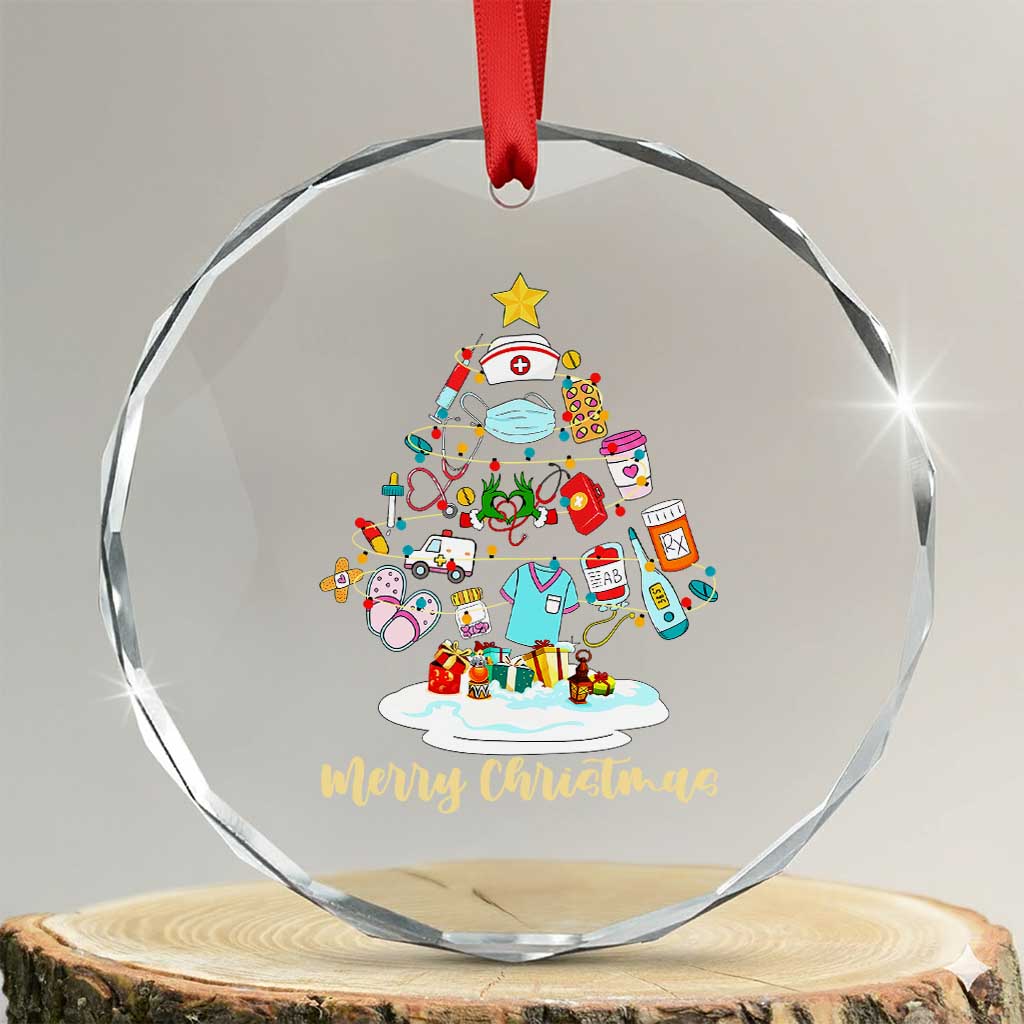 Christmas Nurse Tree Lights Crystal Glass Ornament TS14 Transparent Glass 3'' Circle Print Your Wear