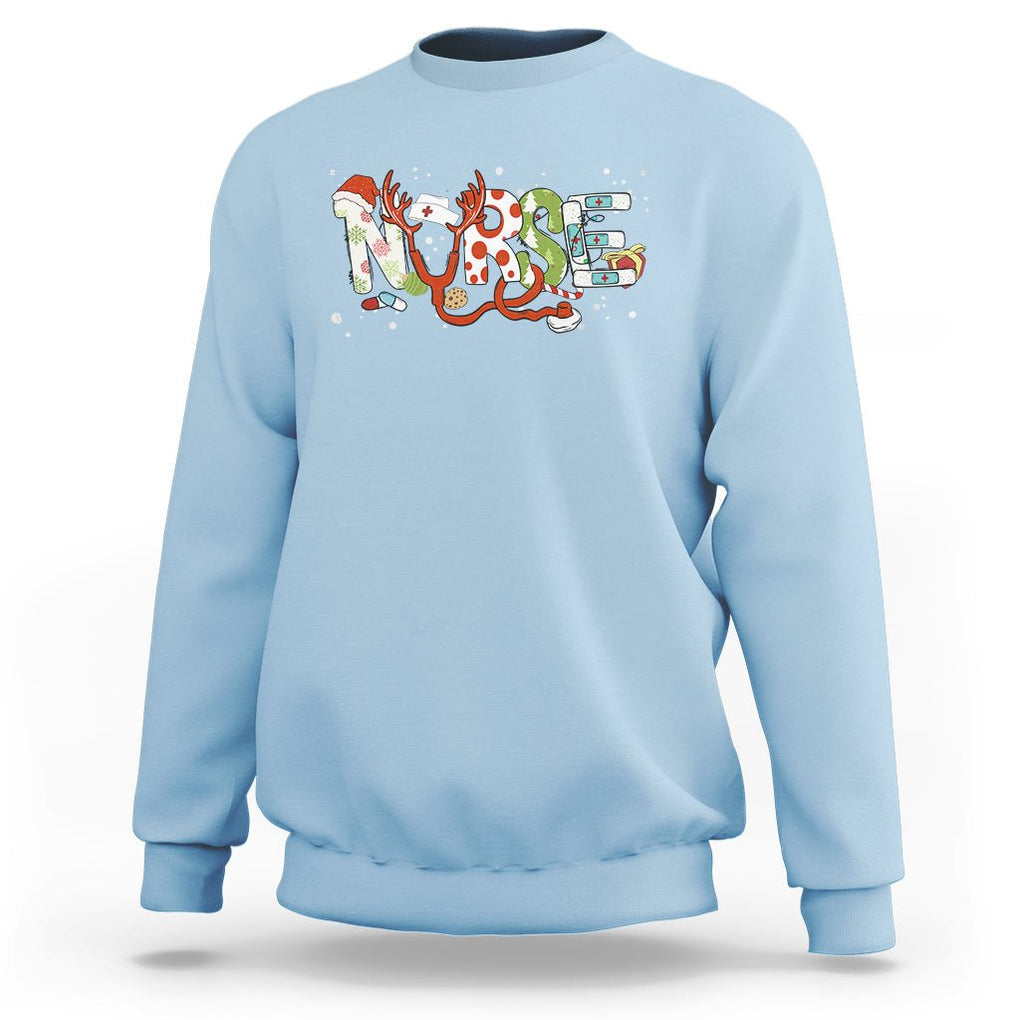 Christmas Nurse Xmas Stethoscope Reindeer Hat Sweatshirt TS09 Light Blue Printyourwear
