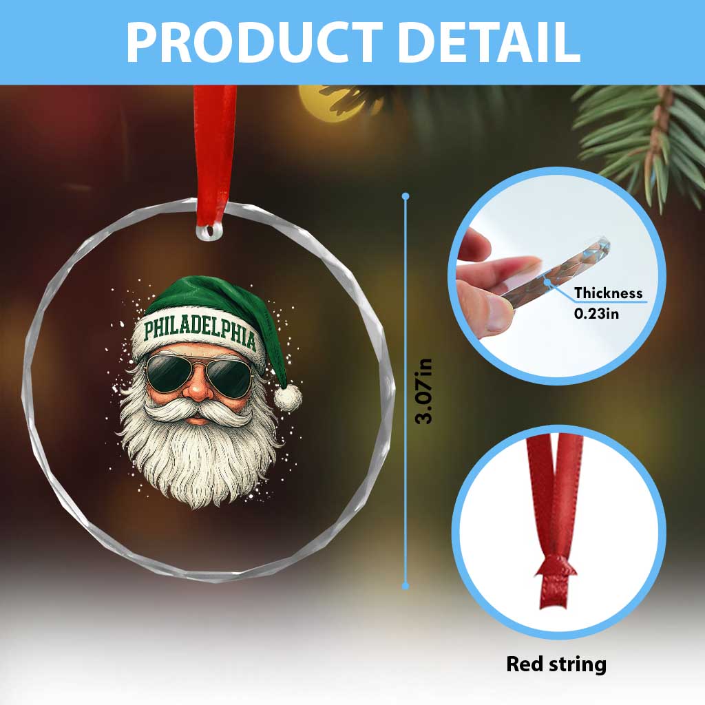 Christmas PFE Crystal Glass Ornament Funny Retro Santa Philly Lovers TS10 Print Your Wear