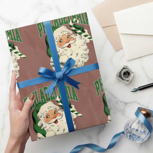 Christmas PFE Wrapping Paper Roll Vintage Varsity Retro Santa Face Game Day TS10 Mocha Print Your Wear