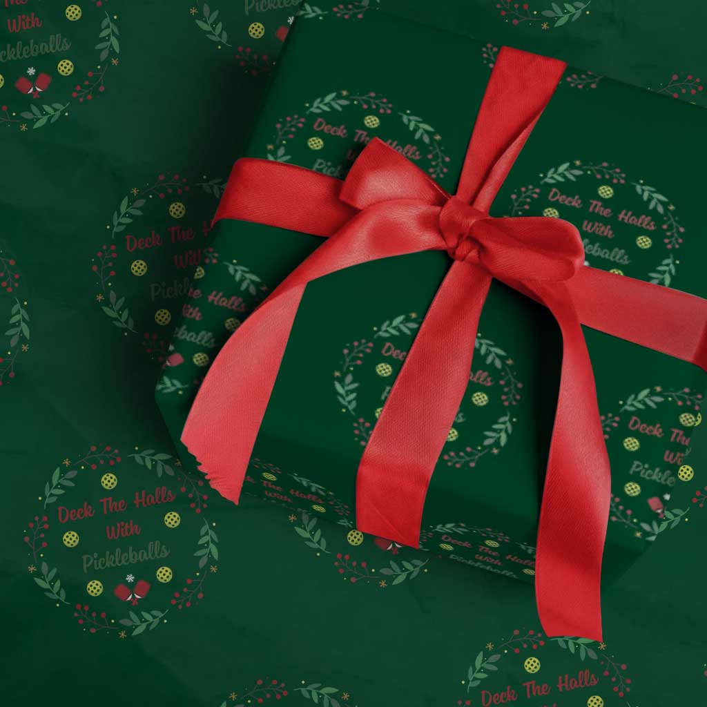 Christmas Pickleball Wrapping Paper Roll Deck The Halls With Pickleball Xmas Wealth TS11 Green Print Your Wear