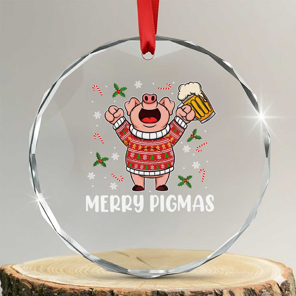 Christmas Pig Drinking Beer Crystal Glass Ornament Funny Merry Pigmas Gift TS12 Transparent Glass 3'' Circle Print Your Wear