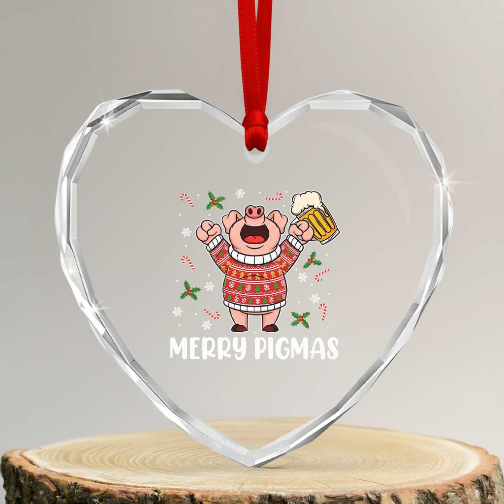 Christmas Pig Drinking Beer Heart Crystal Glass Ornament Funny Merry Pigmas Gift TS12 Transparent Glass 3'' Heart Print Your Wear