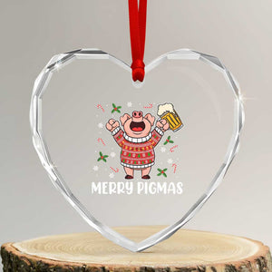 Christmas Pig Drinking Beer Heart Crystal Glass Ornament Funny Merry Pigmas Gift TS12 Transparent Glass 3'' Heart Print Your Wear