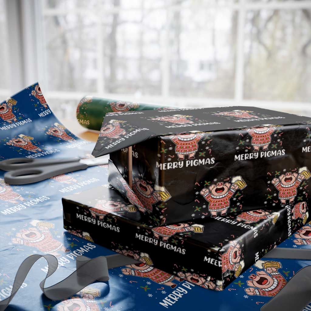 Christmas Pig Drinking Beer Wrapping Paper Roll Funny Merry Pigmas Gift TS12 Black Print Your Wear
