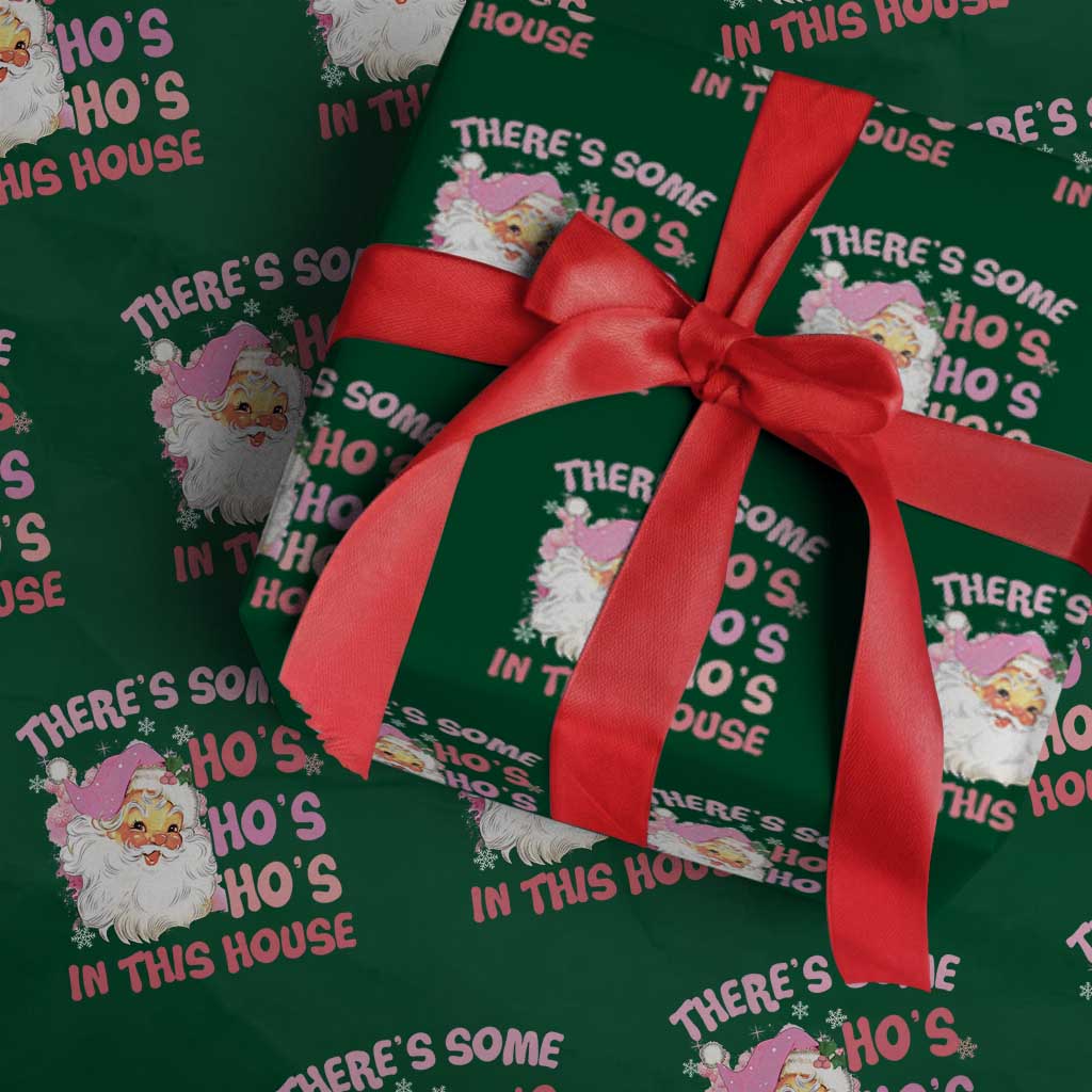 Christmas Pink Santa Wrapping Paper Roll There’s Some Ho’s In This House Retro Xmas Vibe TS02 Green Print Your Wear
