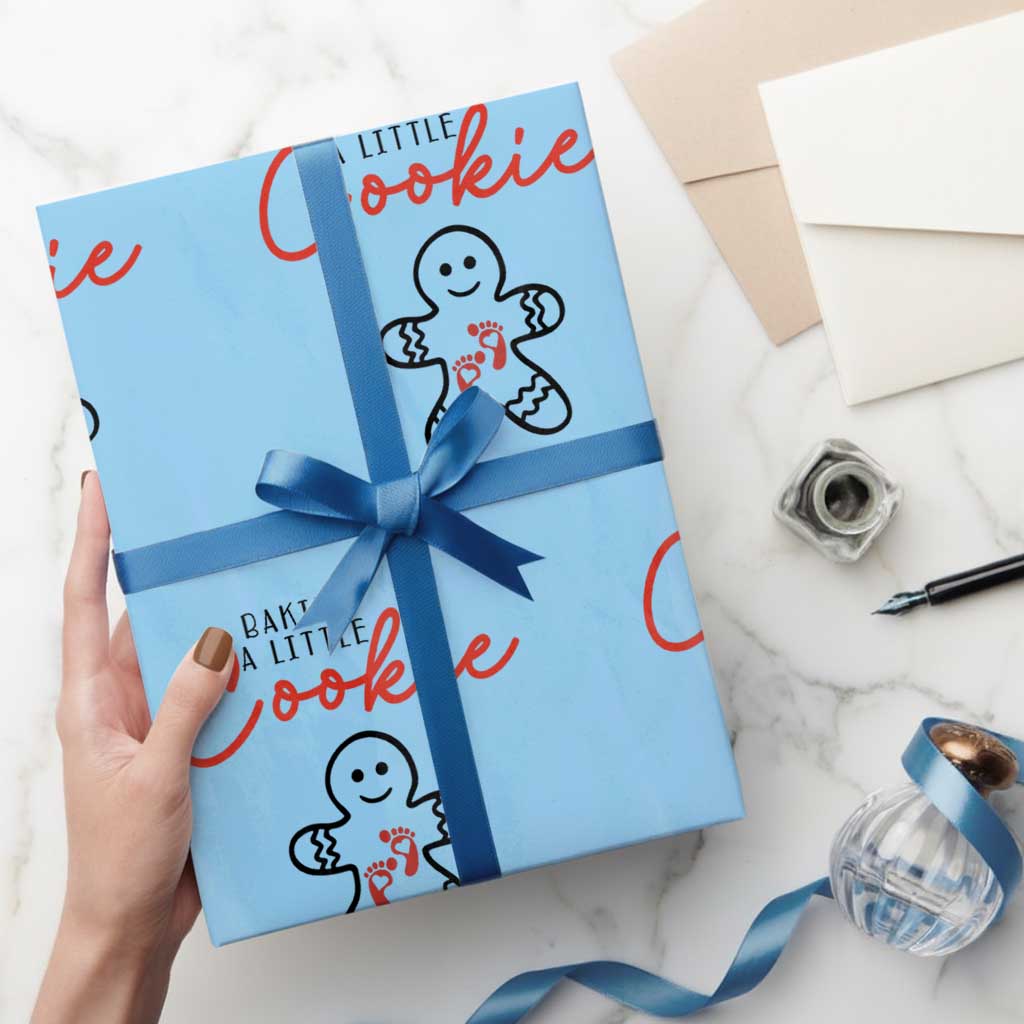 Christmas Pregnant Wrapping Paper Roll Baking A Little Cookie Maternity Gingerbread TS10 Light Blue Print Your Wear