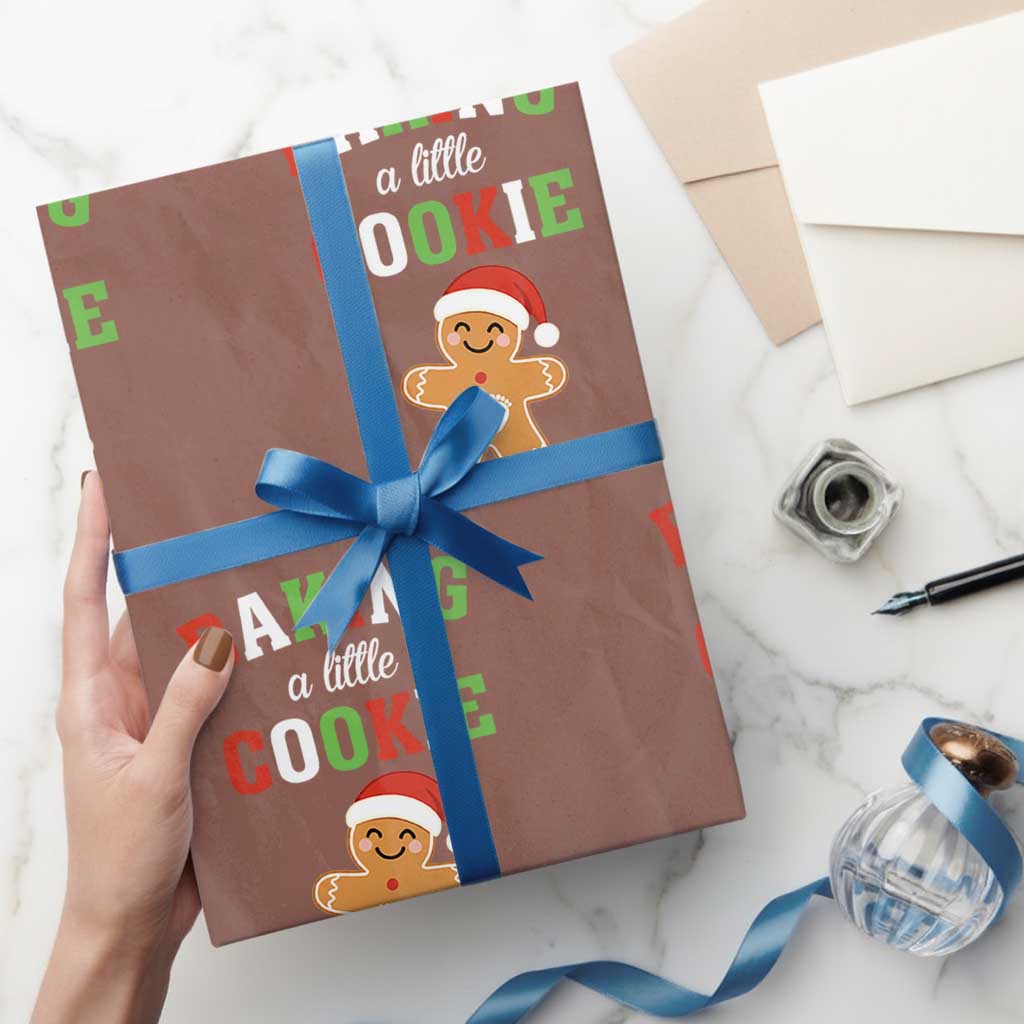 Christmas Pregnant Wrapping Paper Roll Baking A Little Cookie Maternity Pregnancy Announcement TS10 Mocha Print Your Wear
