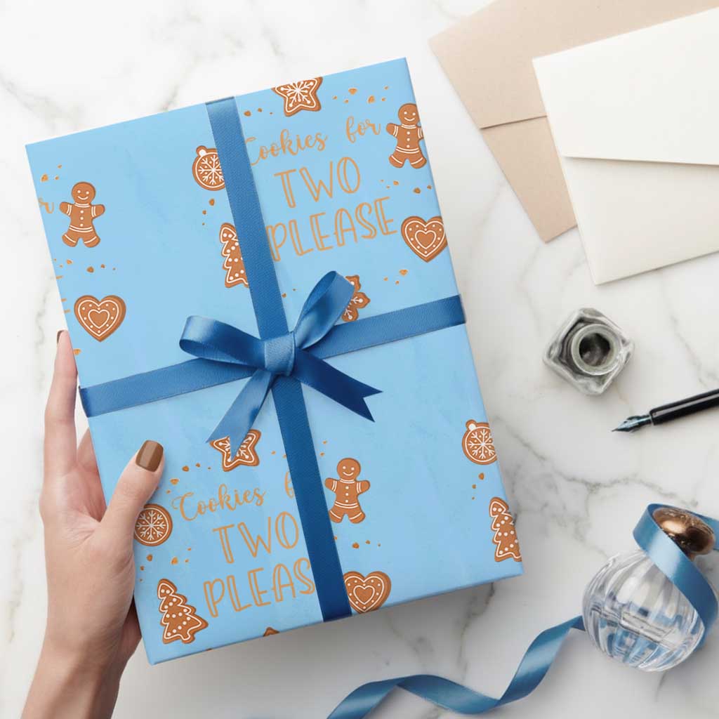 Christmas Pregnant Wrapping Paper Roll Cookies For Two Please Pregnancy Announcement TS10 Light Blue Print Your Wear