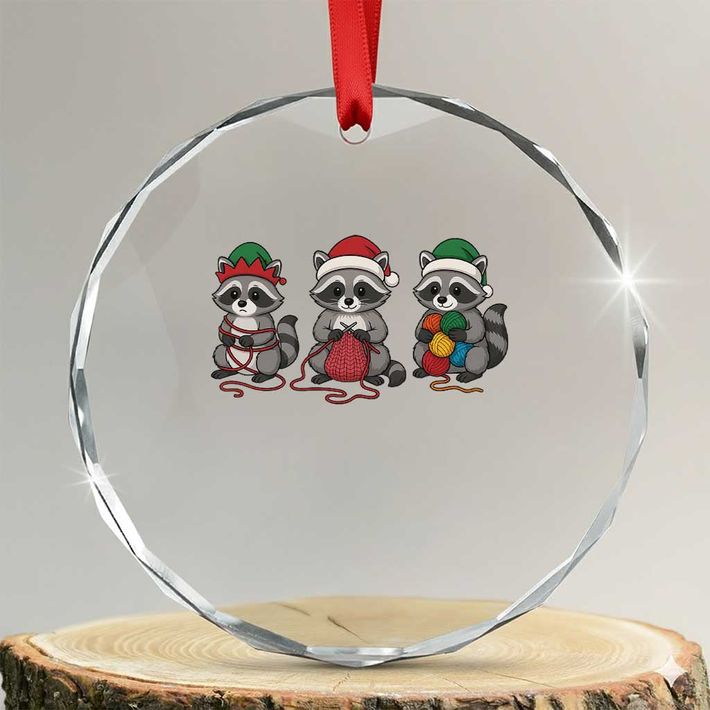 Christmas Raccoon Knitting Crystal Glass Ornament Funny Holiday Yarn Gift TS12 Transparent Glass 3'' Circle Print Your Wear