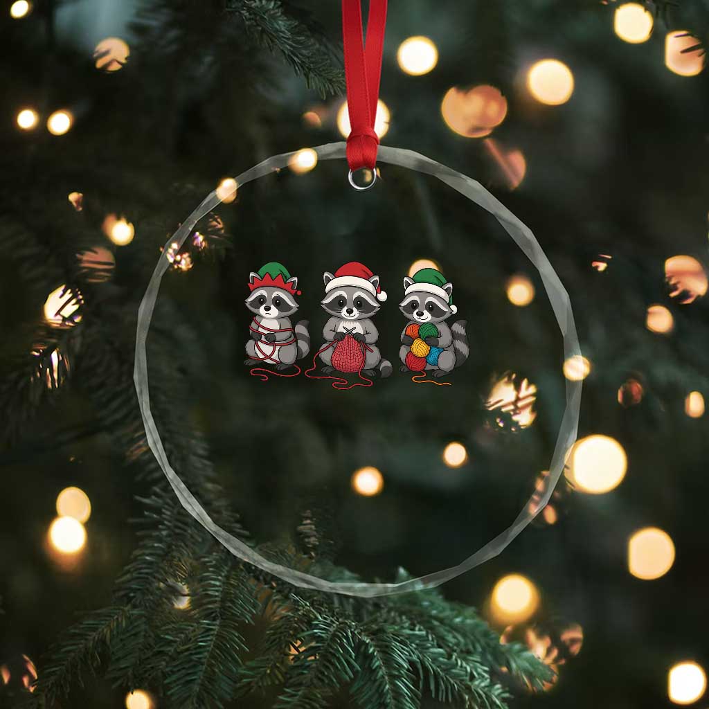 Christmas Raccoon Knitting Crystal Glass Ornament Funny Holiday Yarn Gift TS12 Print Your Wear