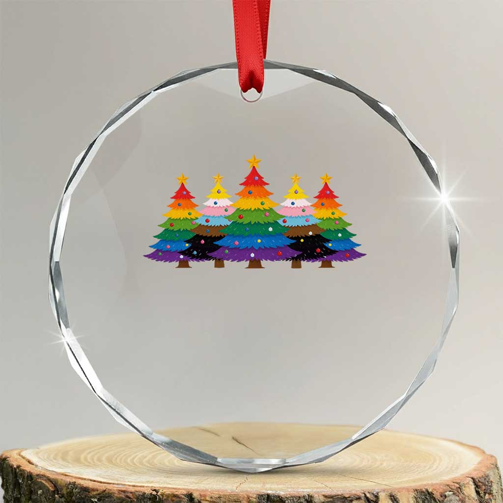 Christmas Rainbow Tree LGBTQ Support Crystal Glass Ornament Holiday Pride Gift TS12 Transparent Glass 3'' Circle Print Your Wear