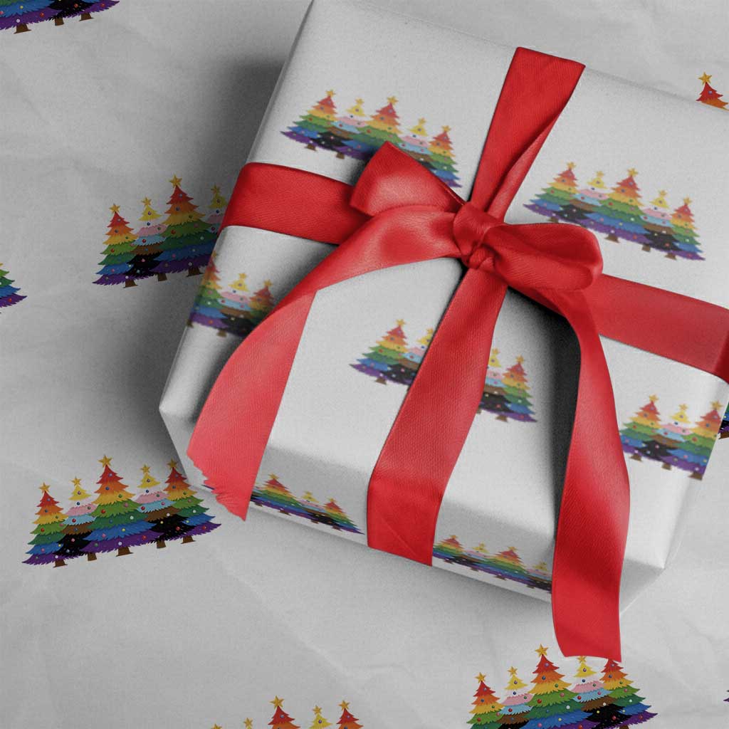 Christmas Rainbow Tree LGBTQ Support Wrapping Paper Roll Holiday Pride Gift TS12 White Print Your Wear