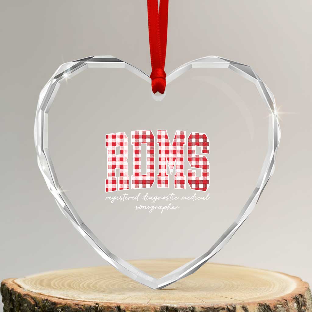 Christmas RDMS Heart Crystal Glass Ornament Buffalo Plaid Sonographer Ultrasound Tech Gift TS10 Transparent Glass 3'' Heart Print Your Wear
