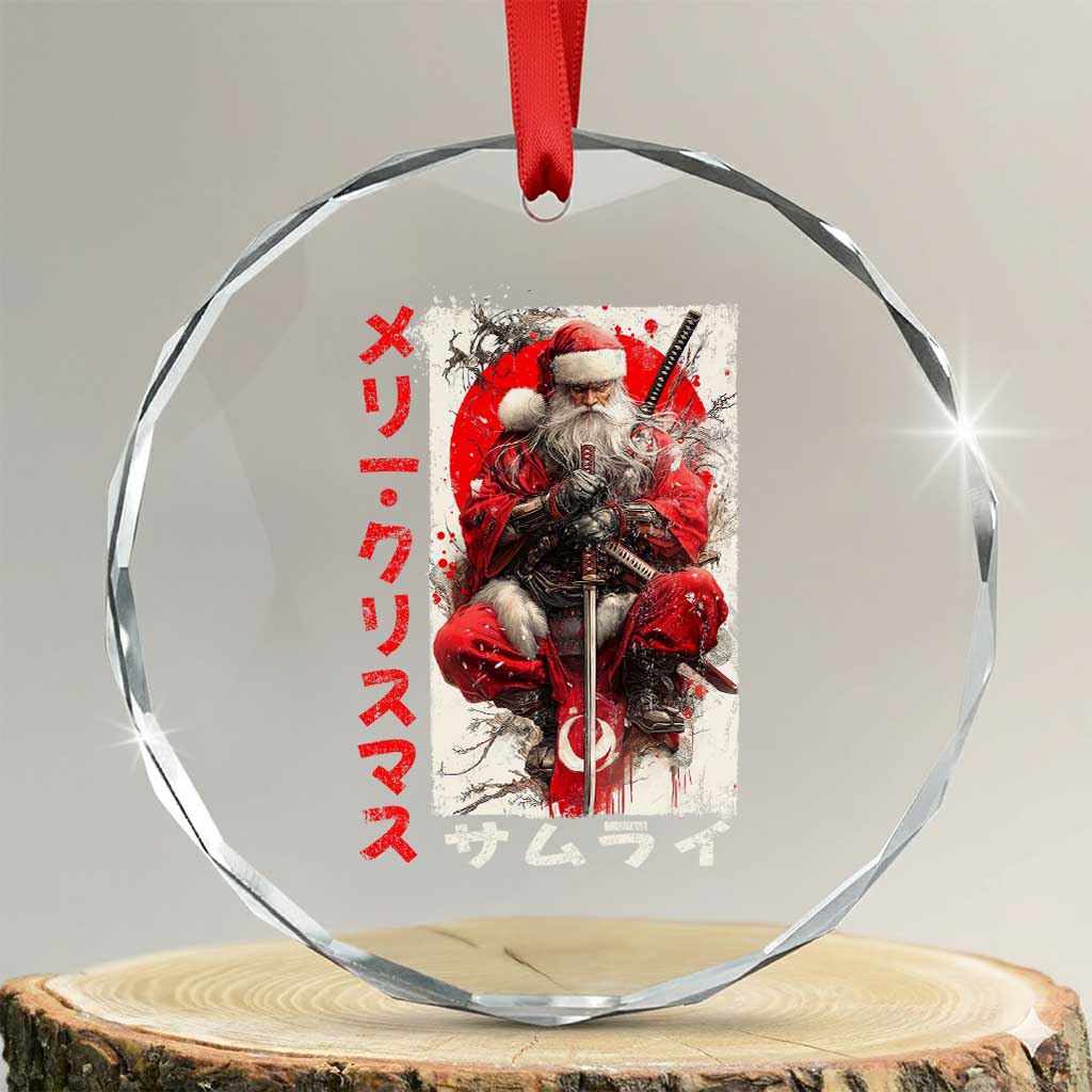 Christmas Samurai Santa Crystal Glass Ornament Japanese Xmas Warrior Ukiyo-e Art TS11 Transparent Glass 3'' Circle Print Your Wear