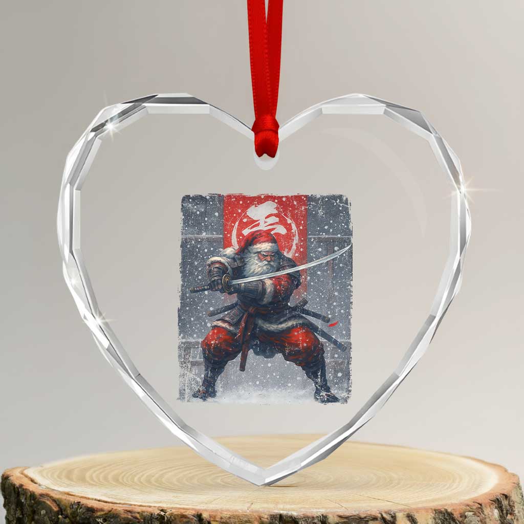 Christmas Samurai Santa Heart Crystal Glass Ornament Japanese Xmas Warrior Sword Katana TS11 Transparent Glass 3'' Heart Print Your Wear