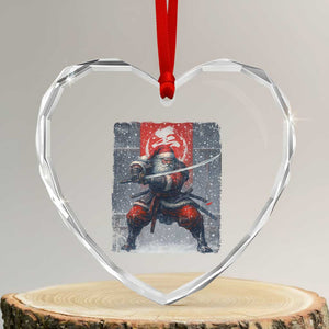 Christmas Samurai Santa Heart Crystal Glass Ornament Japanese Xmas Warrior Sword Katana TS11 Transparent Glass 3'' Heart Print Your Wear