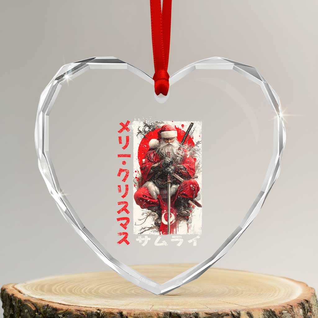 Christmas Samurai Santa Heart Crystal Glass Ornament Japanese Xmas Warrior Ukiyo-e Art TS11 Transparent Glass 3'' Heart Print Your Wear