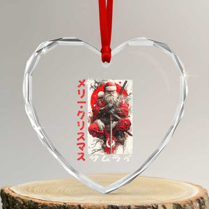 Christmas Samurai Santa Heart Crystal Glass Ornament Japanese Xmas Warrior Ukiyo-e Art TS11 Transparent Glass 3'' Heart Print Your Wear
