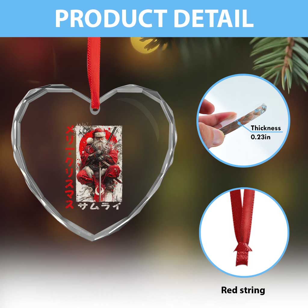 Christmas Samurai Santa Heart Crystal Glass Ornament Japanese Xmas Warrior Ukiyo-e Art TS11 Print Your Wear