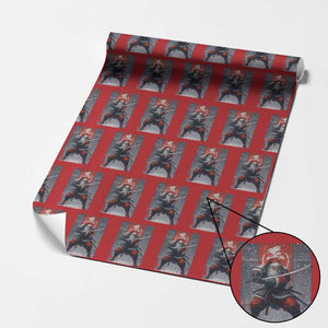 Christmas Samurai Santa Wrapping Paper Roll Japanese Xmas Warrior Sword Katana TS11 Red Print Your Wear