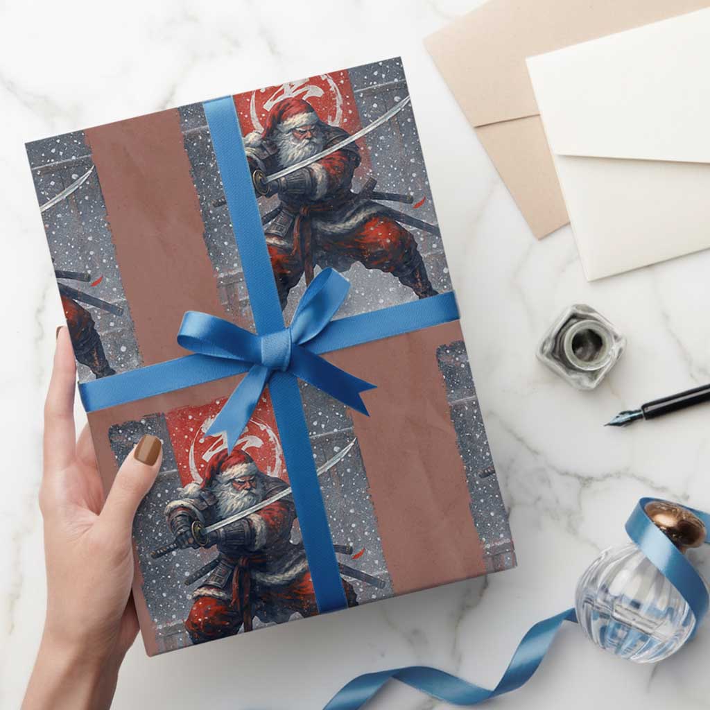Christmas Samurai Santa Wrapping Paper Roll Japanese Xmas Warrior Sword Katana TS11 Mocha Print Your Wear