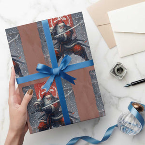 Christmas Samurai Santa Wrapping Paper Roll Japanese Xmas Warrior Sword Katana TS11 Mocha Print Your Wear