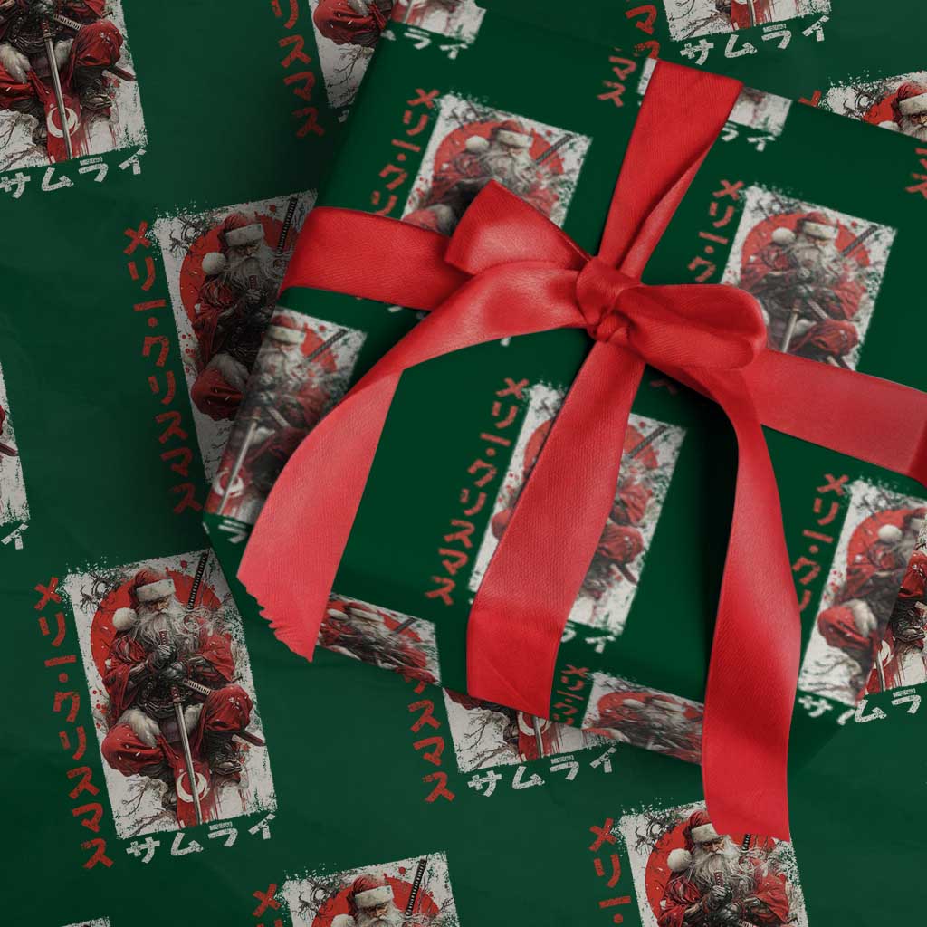 Christmas Samurai Santa Wrapping Paper Roll Japanese Xmas Warrior Ukiyo-e Art TS11 Green Print Your Wear